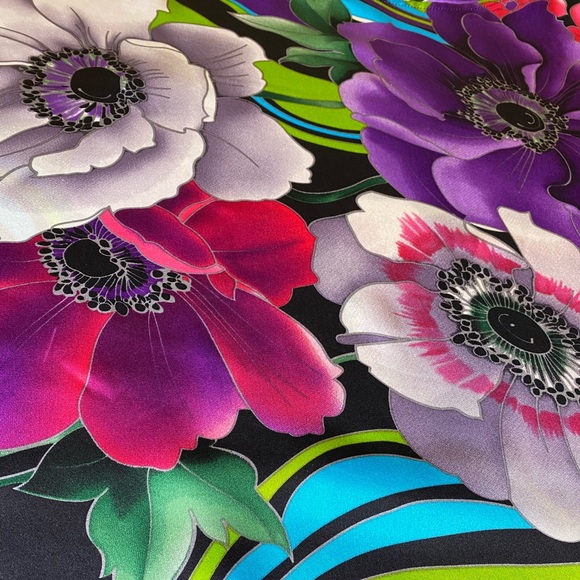 100% Silk Caché Kimono Blouse Bright Colorful Floral Pattern Side Tie Sz Small - Picture 8 of 9